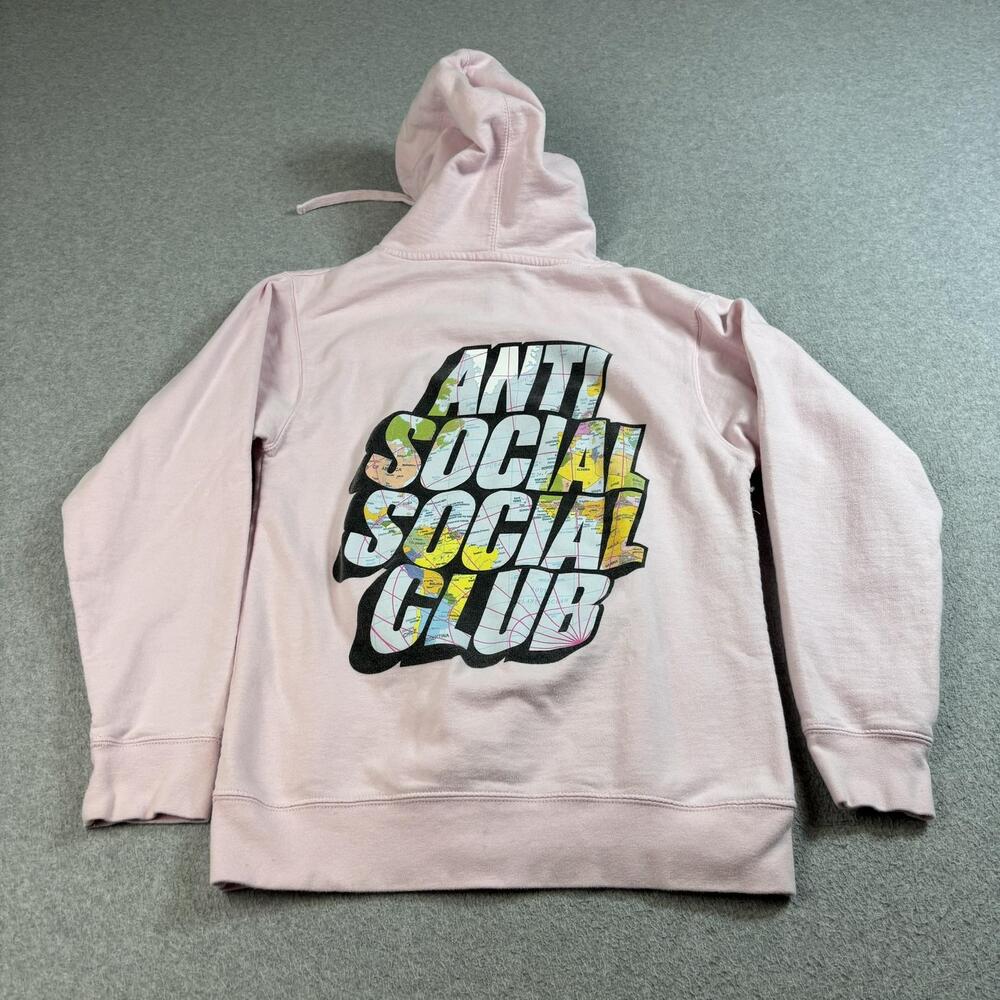 Anti Social Social Club Hoodie Women Small Pink Map Graphic Pullover Streetwear